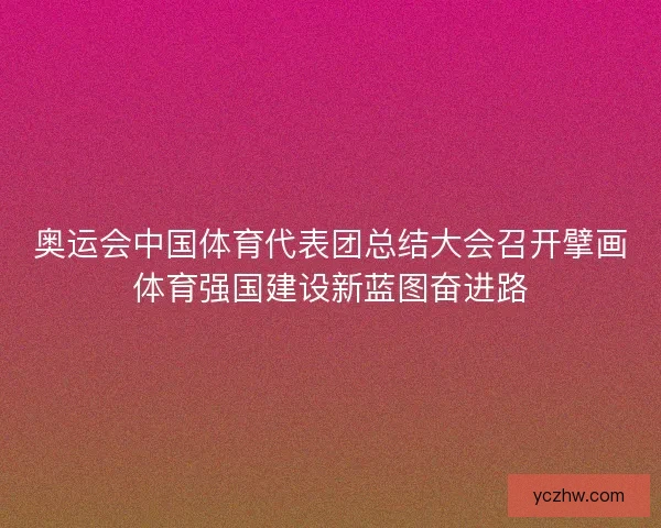 奥运会中国体育代表团总结大会召开擘画体育强国建设新蓝图奋进路